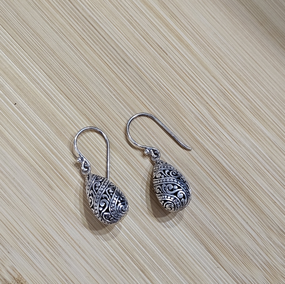 ATI Teardrop 925 Silver Filigree Drop Earrings Bali - Picture 5 of 16